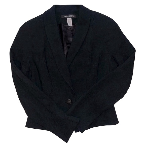 ANNE KLEIN BLAZER SINGLE BUTTON BLACK WOMEN PEAK LAPEL LONG SLEEVE SIZE SIX (6) - Picture 8 of 12